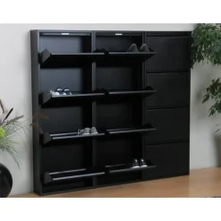 Schoenenkasten-Hioshop Pisa schoenenkast zwart metaal met 4 vakken - set van 3