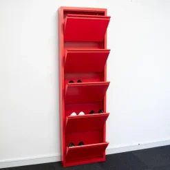 Hioshop Pisa schoenenkast rood metaal met 15 vakken