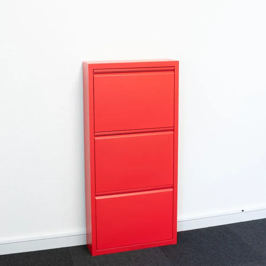 Hioshop Pisa schoenenkast rood metaal met 9 vakken