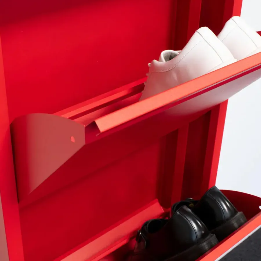 Hioshop Pisa schoenenkast rood metaal met 9 vakken