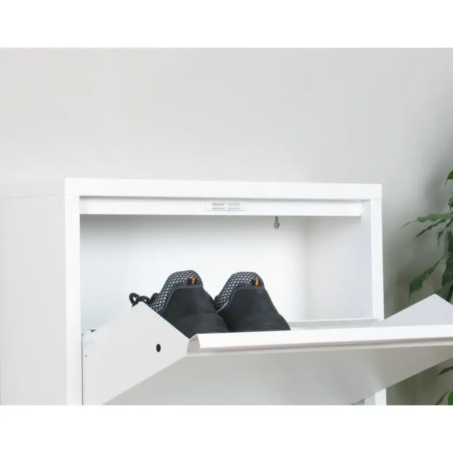 Schoenenkasten-Hioshop Pisa schoenenkast wit metaal met 3 vakken - set van 3