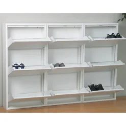 Schoenenkasten-Hioshop Pisa schoenenkast wit metaal met 3 vakken - set van 3