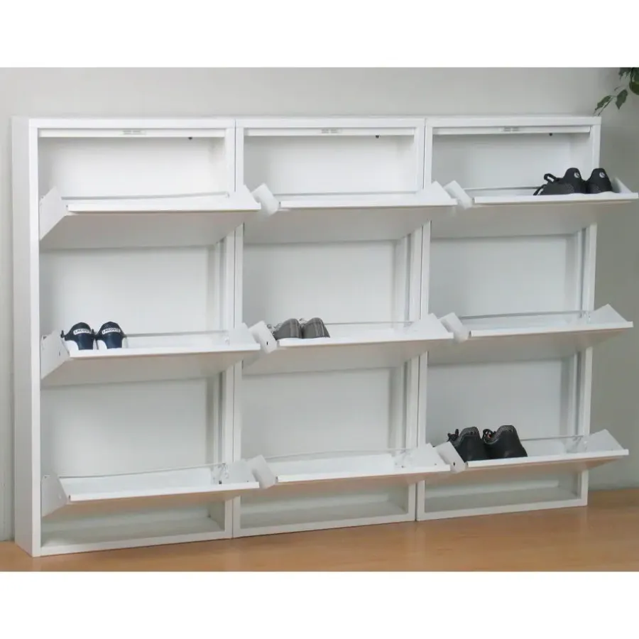 Schoenenkasten-Hioshop Pisa schoenenkast wit metaal met 3 vakken - set van 3