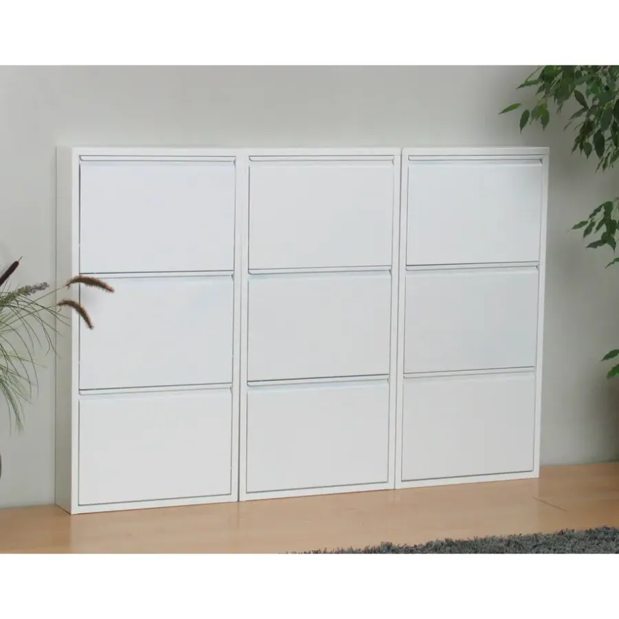 Schoenenkasten-Hioshop Pisa schoenenkast wit metaal met 3 vakken - set van 3