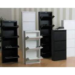 Schoenenkasten-Hioshop Pisa schoenenkast zwart metaal met 3 vakken - set van 2