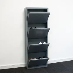 Hioshop Pisa schoenenkast grijs metaal met 12 vakken