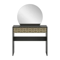 Kaptafels-Hioshop Prisma kaptafel 1 lade 1 spiegel zwart- goudkleurig