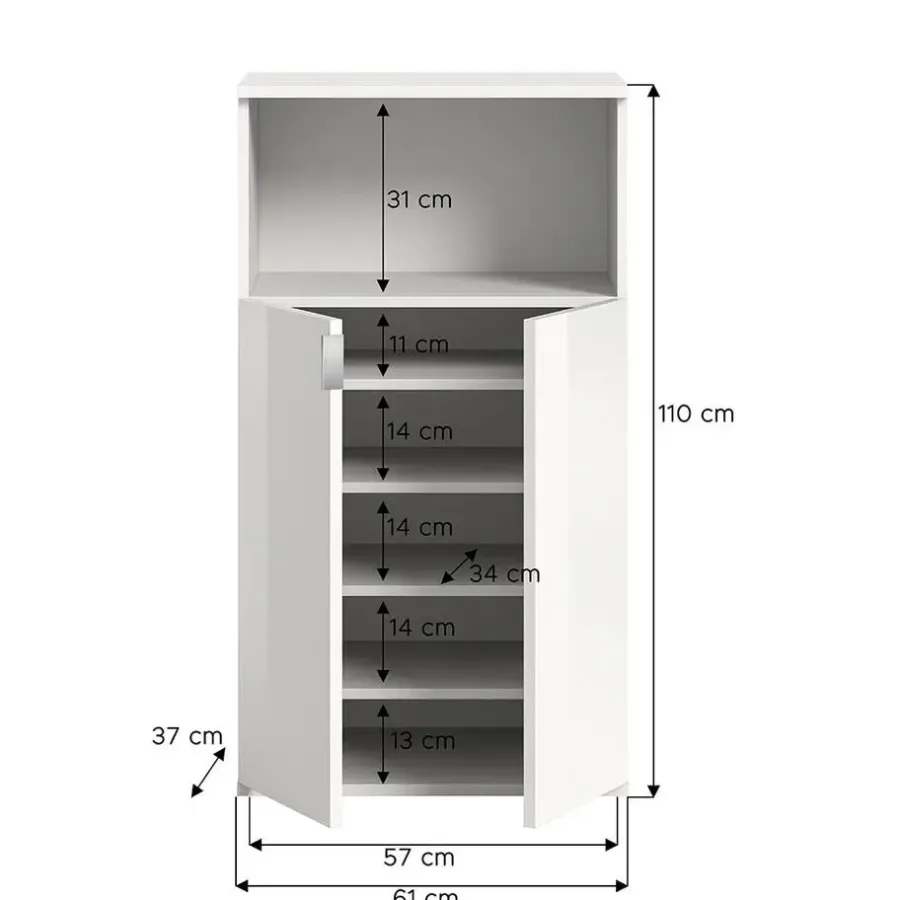 Schoenenkasten-Hioshop ProjektX schoenenkast 2 deuren 1 vak wit hoogglans