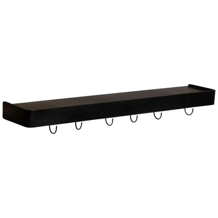 Wandplanken-Merkloos Hioshop Protopia Dan-Form wandplank met haken 9 haken fineer essen zwart