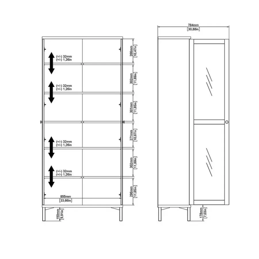 Buffetkasten-Hioshop Roma vitrinekast 2 deuren wit