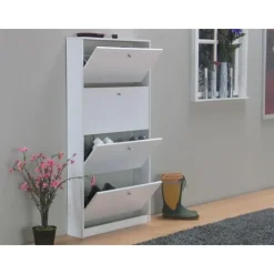 Schoenenkasten-Hioshop Schoenenkast wit mat 75x148x17 cm Escape