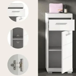 Hoge Kasten-Merkloos Hioshop Scout badkamerkast 1 deur- 1 lade wit hoogglans- wit