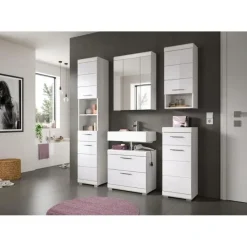 Hoge Kasten-Merkloos Hioshop Scout badkamerkast 1 deur- 1 lade wit hoogglans- wit