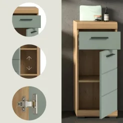 Merkloos Hioshop Scout badkamerkast 1 deur- 1 lade salvie decor- eiken decor