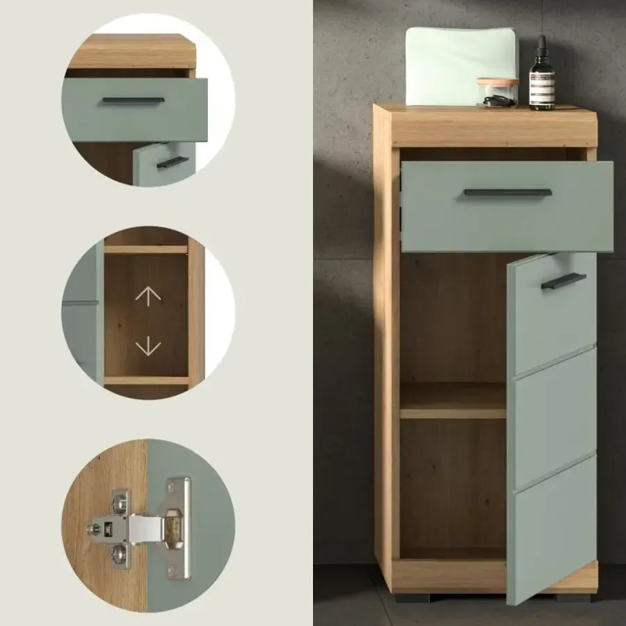 Merkloos Hioshop Scout badkamerkast 1 deur- 1 lade salvie decor- eiken decor