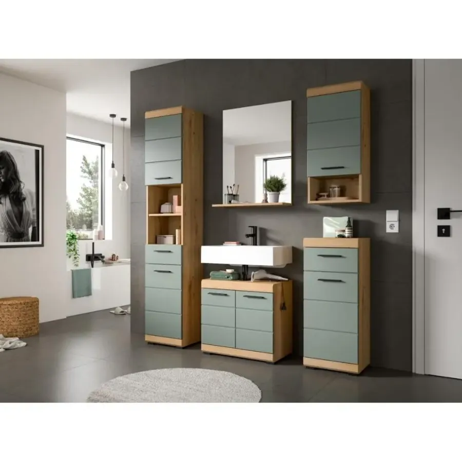 Merkloos Hioshop Scout badkamerkast 1 deur- 1 lade salvie decor- eiken decor