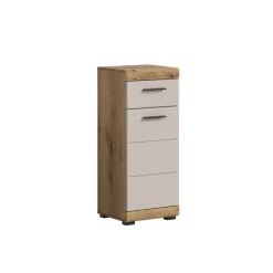 Hoge Kasten-Merkloos Hioshop Scout badkamerkast 1 deur- 1 lade kasjmier decor mat- eiken decor