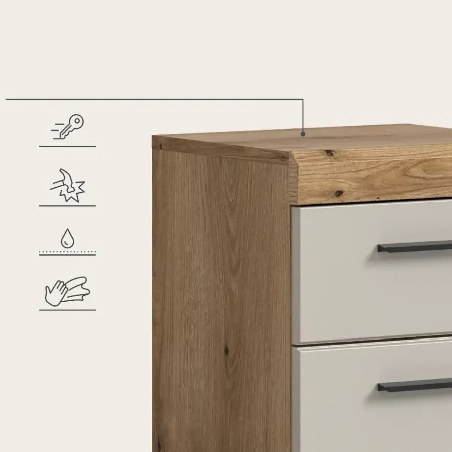 Hoge Kasten-Merkloos Hioshop Scout badkamerkast 1 deur- 1 lade kasjmier decor mat- eiken decor