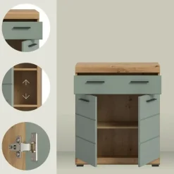 Badmeubelsets-Merkloos Hioshop Scout badkamerkast 2 deuren- 1 lade salvie decor- eiken decor