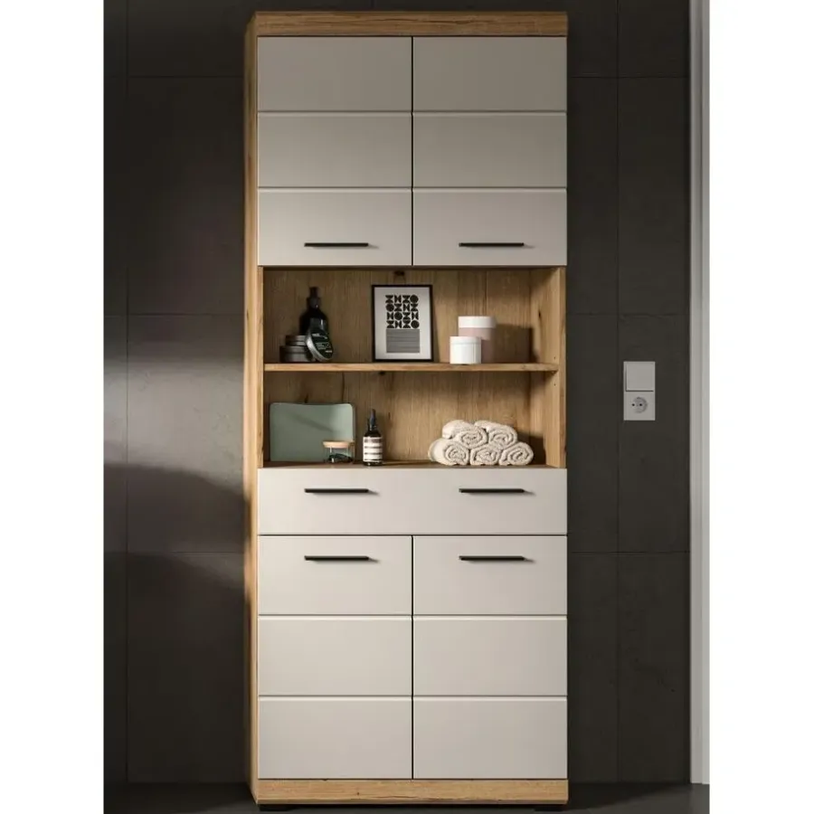 Merkloos Hioshop Scout kolomkast 4 deuren- 1 lade- 2 planken kasjmier decor mat- eiken