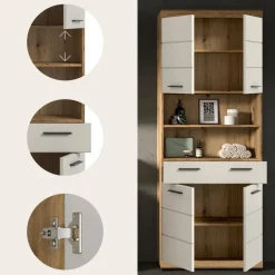 Merkloos Hioshop Scout kolomkast 4 deuren- 1 lade- 2 planken kasjmier decor mat- eiken