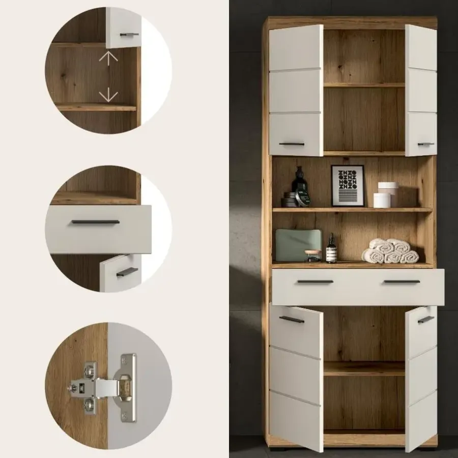 Merkloos Hioshop Scout kolomkast 4 deuren- 1 lade- 2 planken kasjmier decor mat- eiken