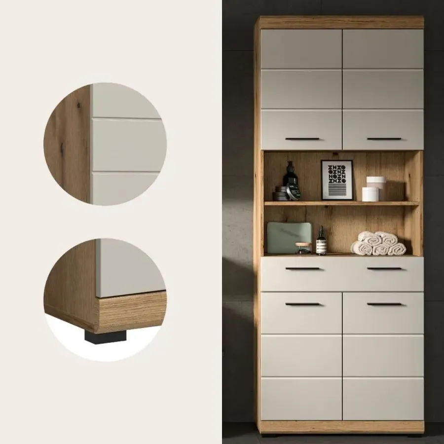 Merkloos Hioshop Scout kolomkast 4 deuren- 1 lade- 2 planken kasjmier decor mat- eiken