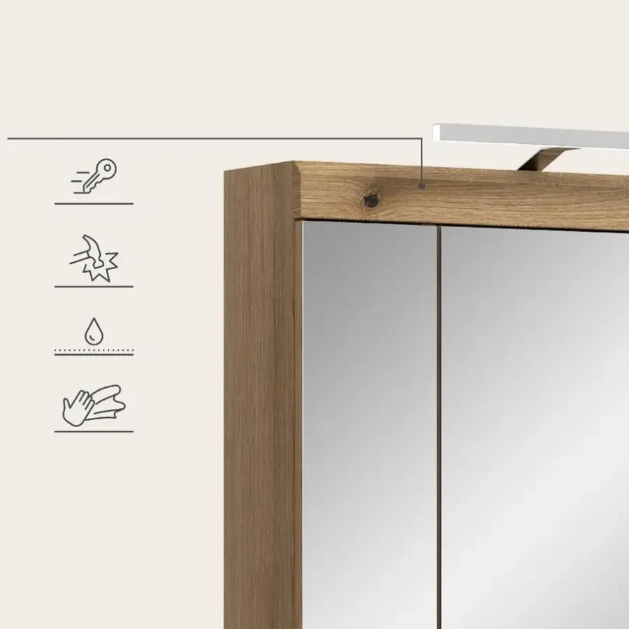 Spiegelkasten-Merkloos Hioshop Scout spiegelkast inclusief verlichting 3 spiegeldeuren eiken decor