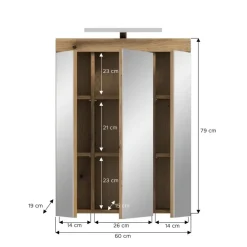 Spiegelkasten-Merkloos Hioshop Scout spiegelkast inclusief verlichting 3 spiegeldeuren eiken decor