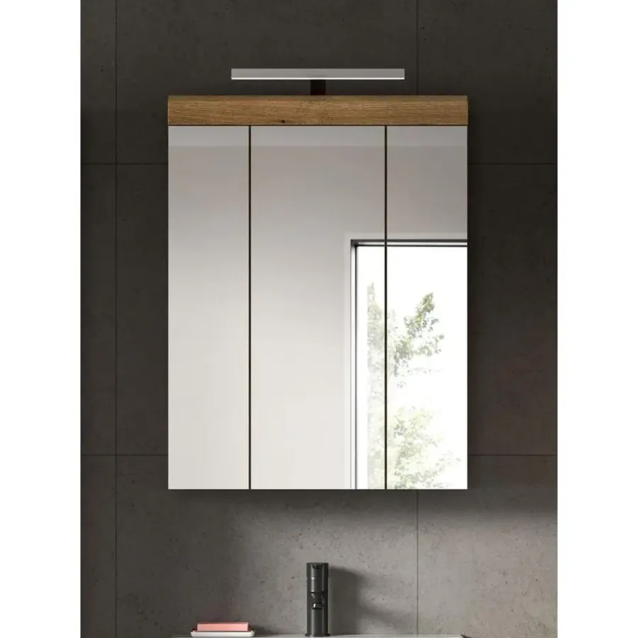 Spiegelkasten-Merkloos Hioshop Scout spiegelkast inclusief verlichting 3 spiegeldeuren eiken decor