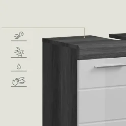 Wastafelkasten-Merkloos Hioshop Scout wastafel 2 deuren wit hoogglans- grijs