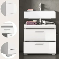 Merkloos Hioshop Scout wastafel 2 deuren- 2 lades- 2 planken wit hoogglans- wit