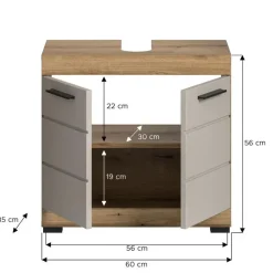 Wastafelkasten-Merkloos Hioshop Scout wastafel 2 deuren kasjmier decor mat- eiken decor