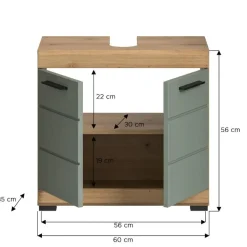 Wastafelkasten-Merkloos Hioshop Scout wastafel 2 deuren- 2 lades salvie decor- eiken decor