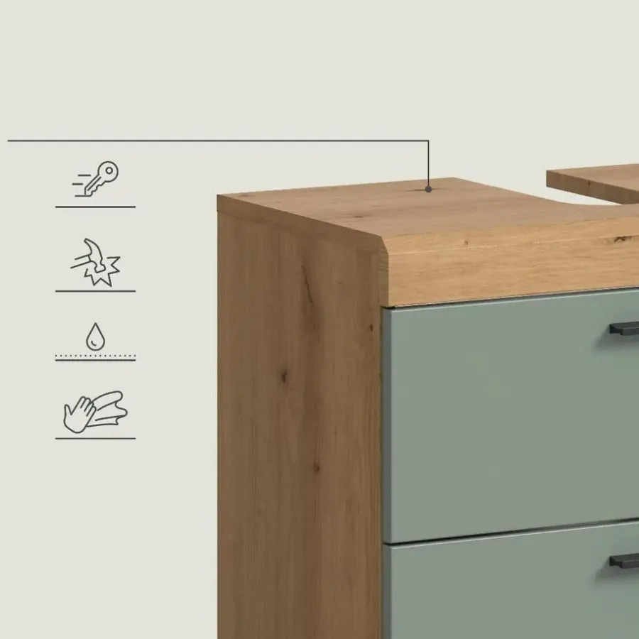 Merkloos Hioshop Scout wastafel 2 deuren- 2 lades- 2 planken salvie decor- eiken decor