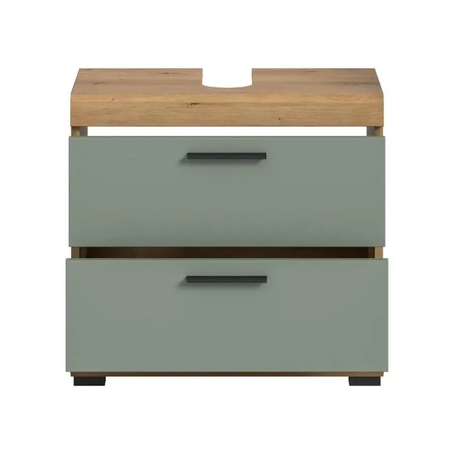 Merkloos Hioshop Scout wastafel 2 deuren- 2 lades- 2 planken salvie decor- eiken decor