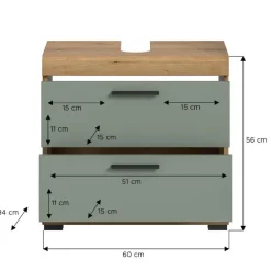 Merkloos Hioshop Scout wastafel 2 deuren- 2 lades- 2 planken salvie decor- eiken decor