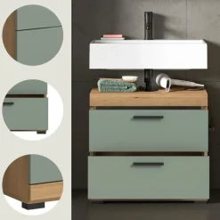 Merkloos Hioshop Scout wastafel 2 deuren- 2 lades- 2 planken salvie decor- eiken decor