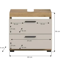 Merkloos Hioshop Scout wastafel 2 lades kasjmier decor mat- eiken decor