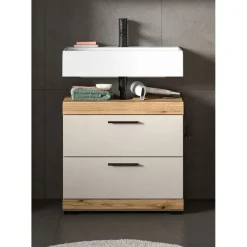 Merkloos Hioshop Scout wastafel 2 lades kasjmier decor mat- eiken decor