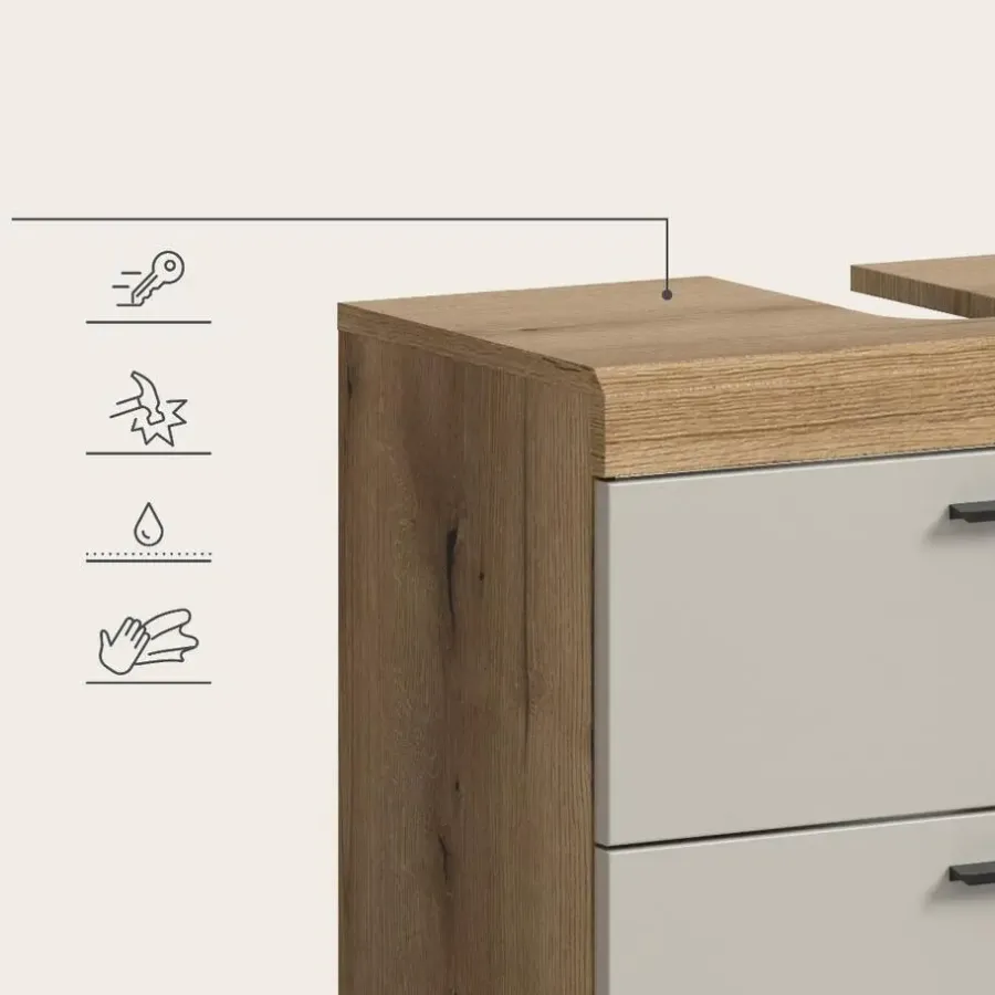 Merkloos Hioshop Scout wastafel 2 lades kasjmier decor mat- eiken decor
