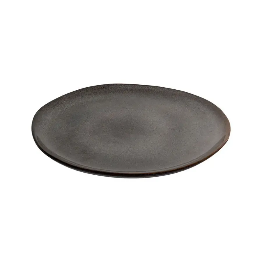 Hioshop Selma Lunchbord keramiek set van 4 grijs- bruin