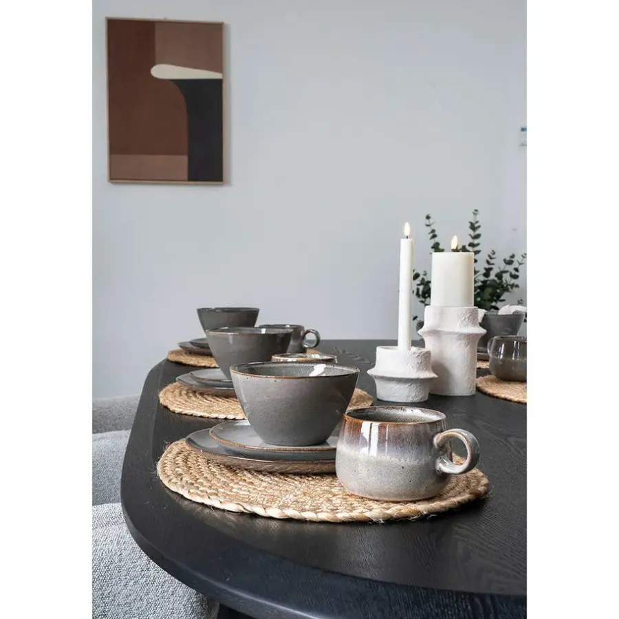 Hioshop Selma Lunchbord keramiek set van 4 grijs- bruin