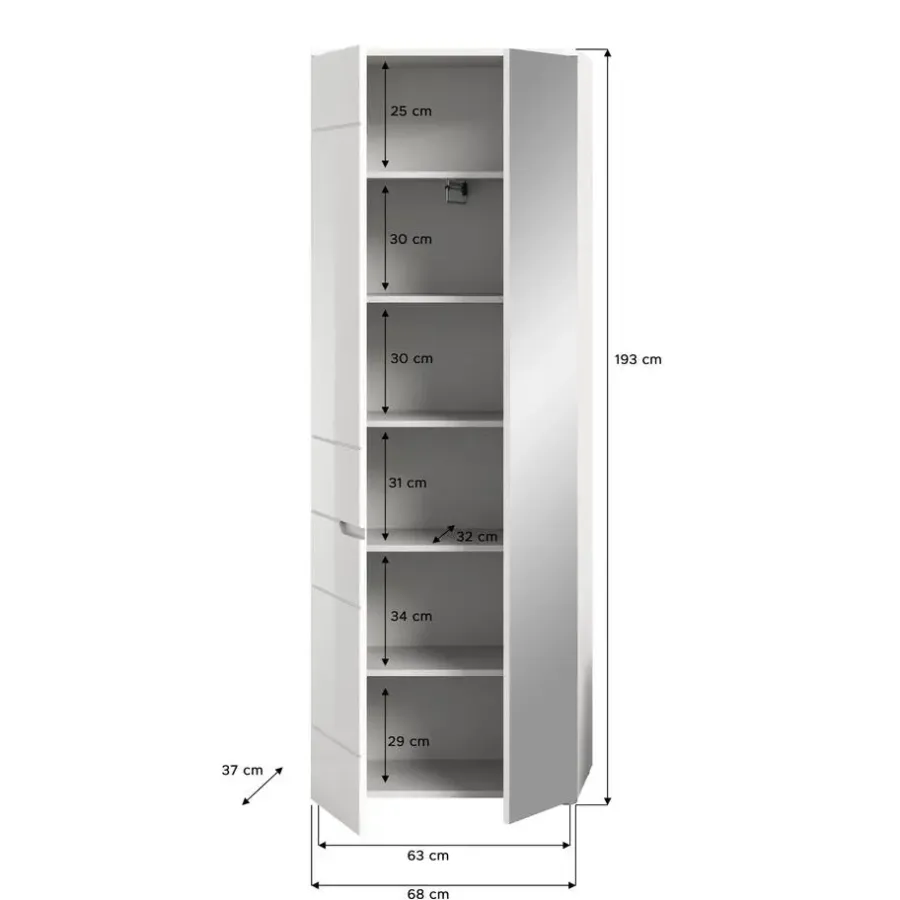 Merkloos Hioshop Solero kledingkast 1 deur- 1 spiegeldeur wit hoogglans- wit