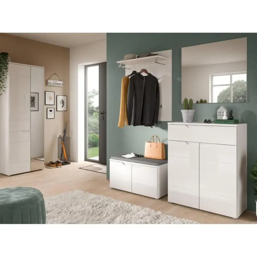Merkloos Hioshop Solero kledingkast 1 deur- 1 spiegeldeur wit hoogglans- wit