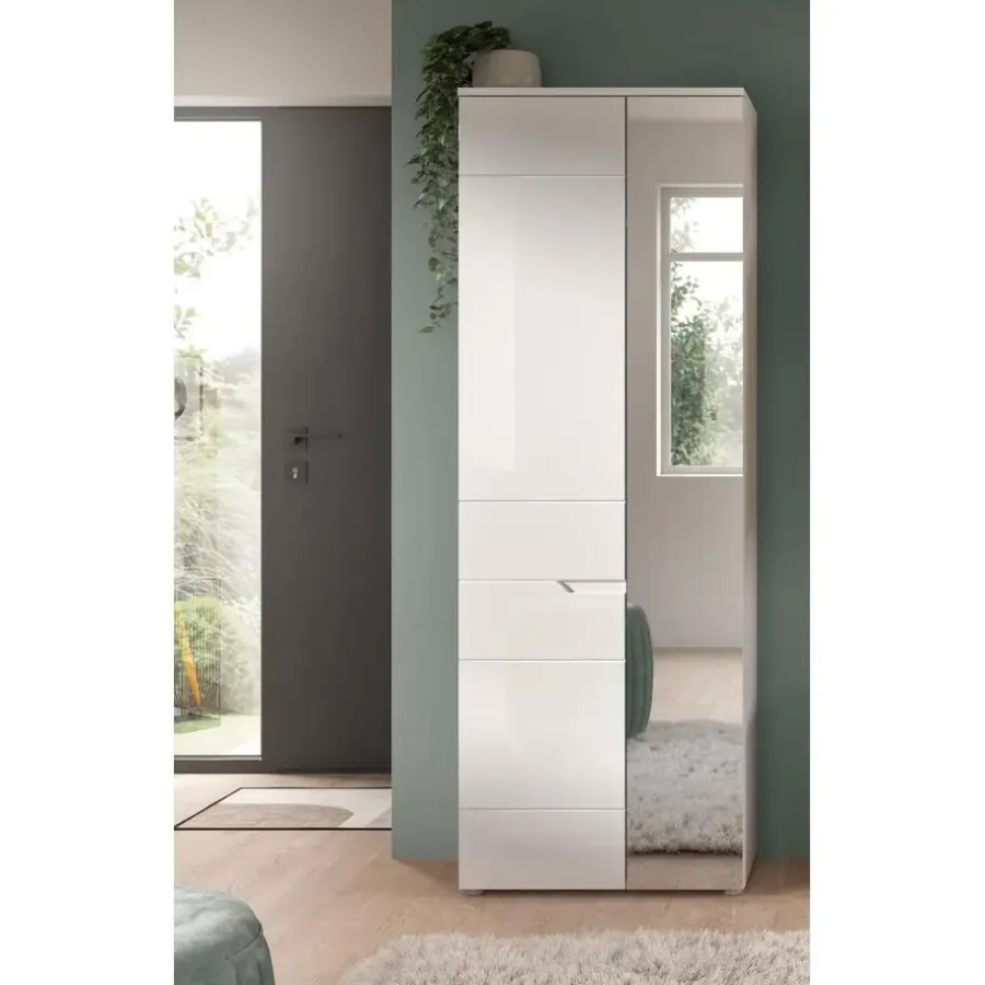 Merkloos Hioshop Solero kledingkast 1 deur- 1 spiegeldeur wit hoogglans- wit