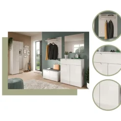 Merkloos Hioshop Solero kledingkast 1 deur- 1 spiegeldeur wit hoogglans- wit