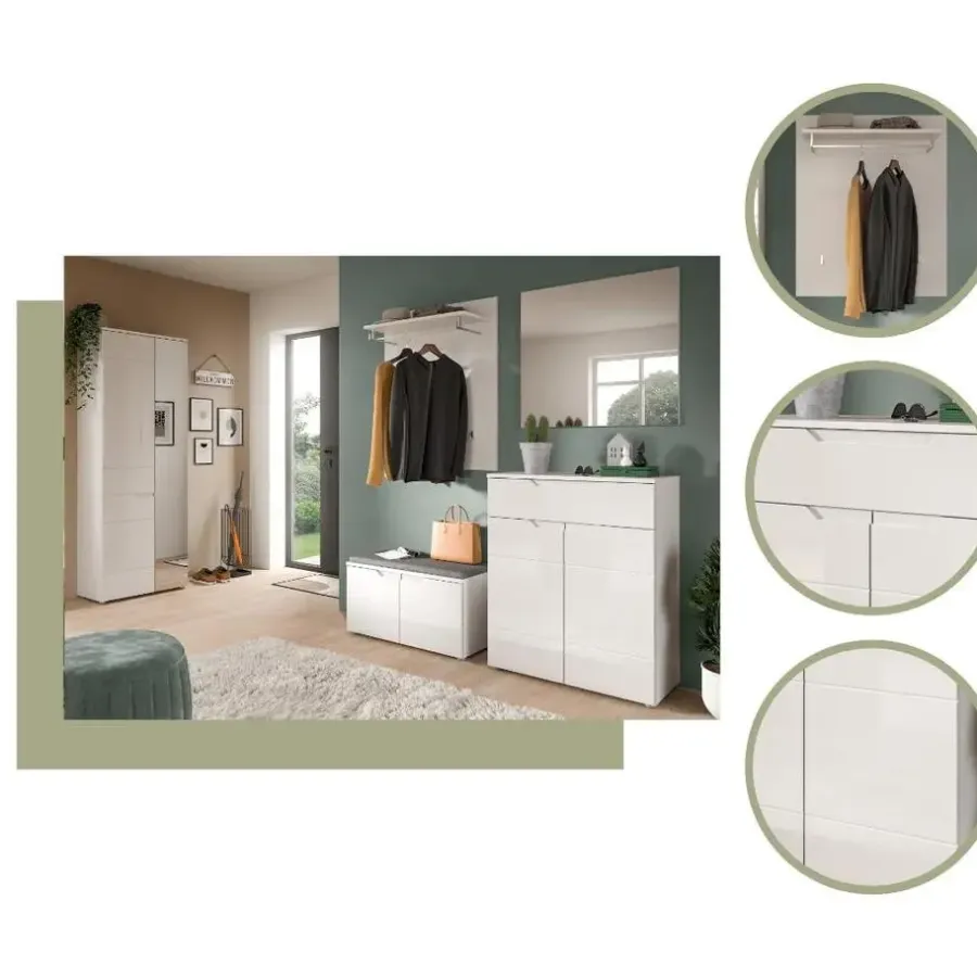Merkloos Hioshop Solero kledingkast 1 deur- 1 spiegeldeur wit hoogglans- wit