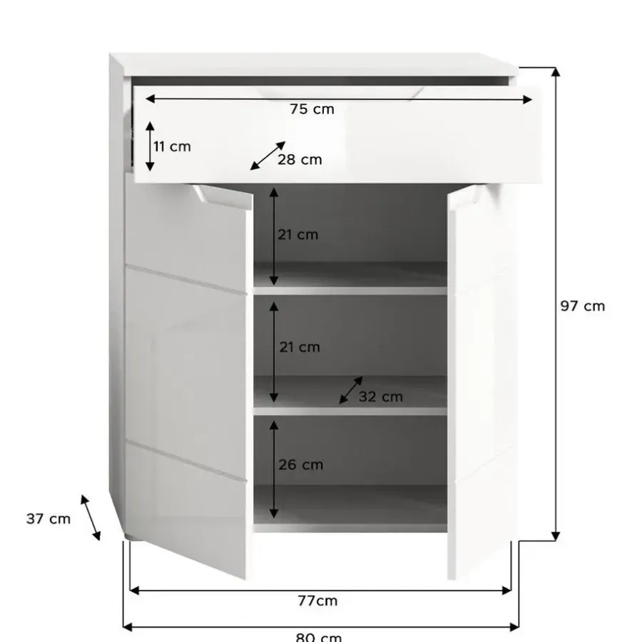 Merkloos Hioshop Solero schoenenkast 2 deuren- 1 lade wit hoogglans- wit