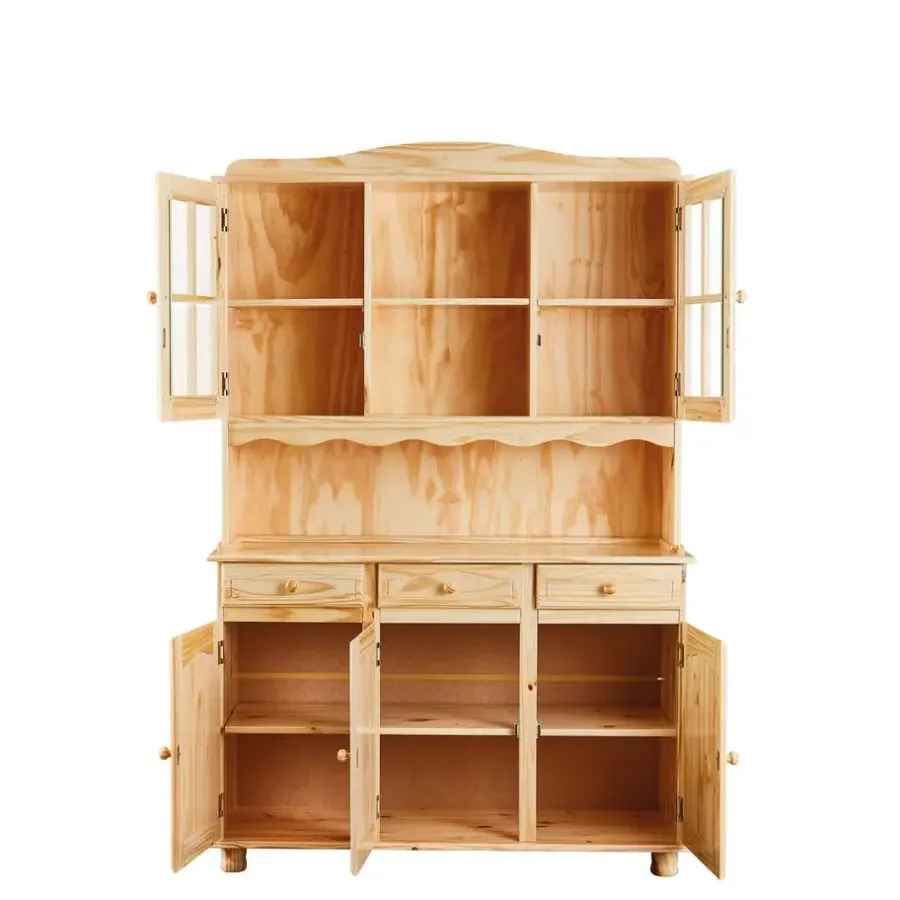 Buffetkasten-Hioshop Toswa vitrinekast 3 deuren- 2 glazen deuren- 3 lades- 2 open ruimtes